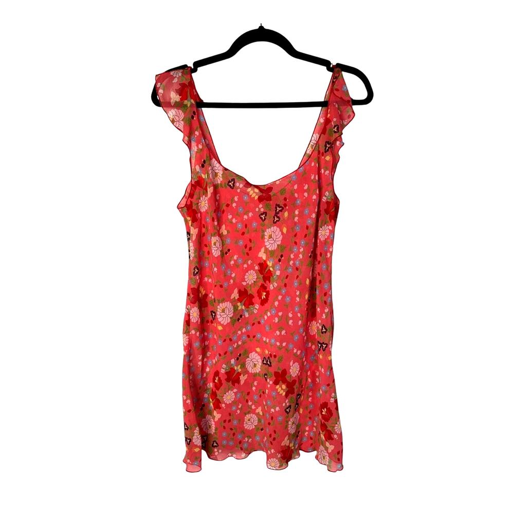 Natori Josie S Floral Print Slip Dress Chemise Lingerie Camisole Nighty Pink Red